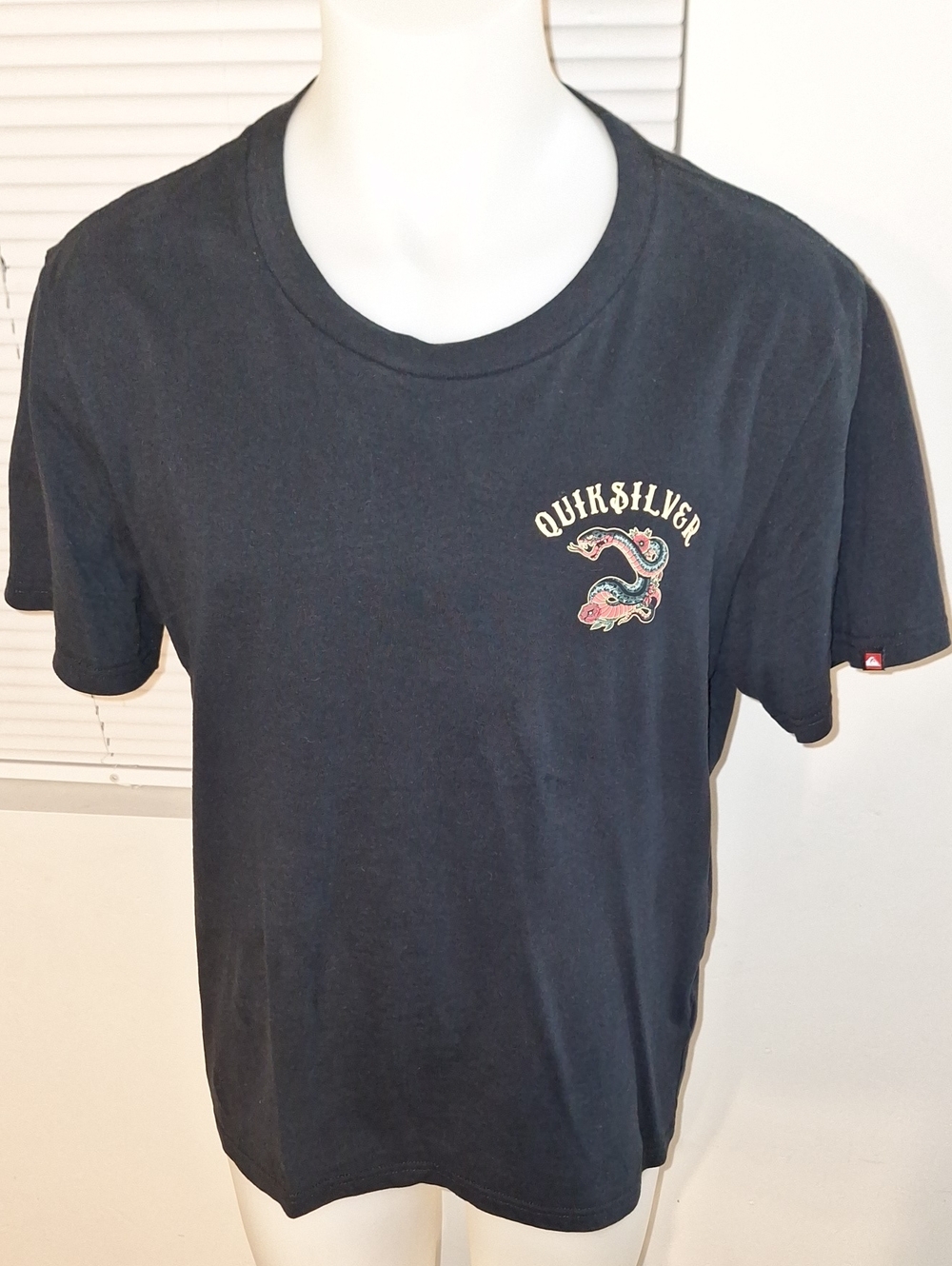 Quiksilver Black Short-Sleeve Tee with Snake Chest Graphic